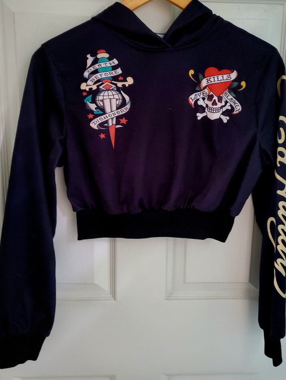 Ed Hardy Cropped Pullover Long Sleeve Lightweight Hoodie Size Small